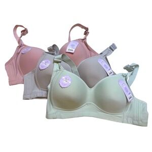NWT Daisiying 3 Pack Womens Wireless Seamless Bras Size 40/90 Pink Grey Green